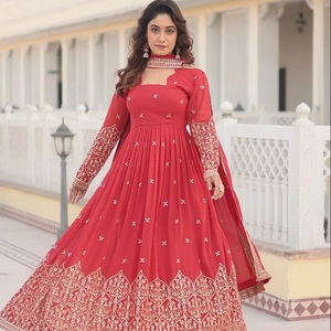 Último diseñador Faux Georgette bordado secuencia trabajo Anarkali Vestido por FabZone - Product Image 1