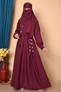 Modest Cotton Blend Self Design Burqa with <strong>Hijab</strong> Muslim Women Dress Islamic Clothing Long Sleeve Abaya Gown Dubai Style Outfit