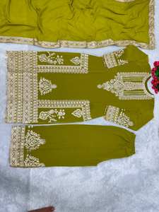 Conjunto de traje pakistaní de diseñador de Georgette de imitación pesado de la mejor calidad, Ropa Étnica elegante con rico estilo tradicional de fiesta bordada - Product Image 3