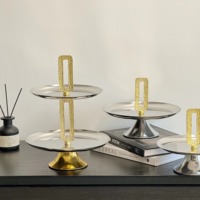 Plateau à deux niveaux, design doré, acier inoxydable écologique, fabrication artisanale, qualité supérieure, plateau de service pour mariage, restaurant, hôtel