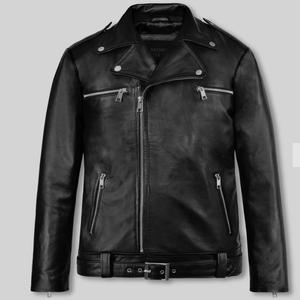 Blouson moto homme en cuir véritable rouge et blanc, col montant, fermeture éclair, respirant, pour l'hiver, avec logo avant, style vintage - Product Image 2
