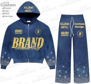 Custom Winter Printing Embroidery Tracksuits for Men Women Designer Heavyweight <b>Knitted</b> 400gsm Tracksuit - Product Image 1