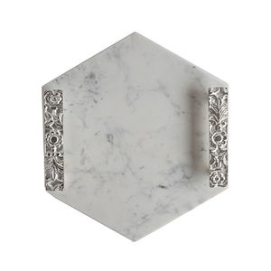 Elegant White Marble Serving Tray Gold Leaf Metal Handles Handcrafted Natural Stone Decorative Item for Home Hotel for Weddings - Product Image 6