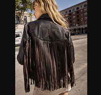 Blouson de moto en cuir personnalisé pour femme, grande taille, respirant, avec franges étoilées, couleur et logo personnalisables, vente en gros