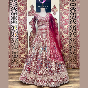 Nuevo Cherry Red Lehenga con Dori & Thread Work & Dazzling Diamond Touch Ideal para todas las ocasiones a granel Cantidad de la India - Product Image 5