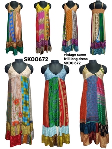 Falda de Seda Bordada con Volantes Estilo Sari Vintage, Estampado Floral, Cintura Natural, Estilo Bohemio, Vestido Gitano de Playa para Mujer - Product Image 2