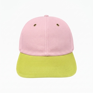 Casquette de baseball unisexe 6 panneaux rose et vert citron, ajustable, en toile de couleur unie, pour un usage décontracté printemps-été, avec intérieur en satin de soie - Product Image 1
