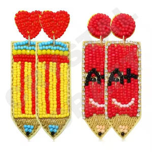 Boucles d'oreilles perlées blanches serpent pour femmes patriotique Memorial Day Orange blanc bleu couleur tissu matériel - Product Image 3