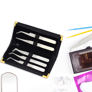 Kit de pinces à cils à pointe droite 5.0 \ "professionnel meilleur ensemble de pinces à épiler de soins de beauté en acier inoxydable pour l'extension des cils - Product Image 6