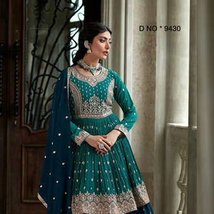 เสื้อผ้าพื้นเมืองอินเดียและปากีสถานแบบพรีเมี่ยมผ้าจอร์เจียแท้ปักด้วยด้ายหลายเส้นไหมเย็บกึ่งเสร็จ - Product Image 1