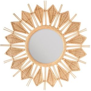 Nuevo diseño de mimbre bohemio ratán flor colgante espejo vidrio decoración del hogar hecho a mano de La India - Product Image 1
