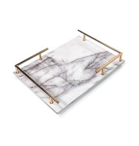 Bandeja de mármol blanco de calidad superior con asas de metal bandeja para servir té y café para accesorios de cocina y mesa - Product Image 3