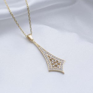 Nuevo Diseño Moderno, Collar con Colgante de Plata de Ley 925 con Piedras de Circonia Cúbica, Hecho a Mano en Turquía, para Mujer, Ideal para Compromiso, Boda o Fiesta - Product Image 2