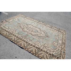 Alfombra turca clásica azul Beige Vintage 5,8 X 9.3ft Alfombra de retales de lana para sala de estar con respaldo de látex para adolescentes - Product Image 2