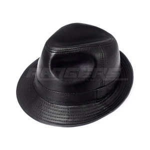 Chapeau Trilby en cuir véritable, chapeau Fedora en cuir noir pour hommes, étiquette privée personnalisée, vente en gros de chapeaux en cuir - Product Image 6