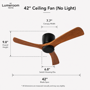 Ventilateur de plafond 42 pouces avec télécommande, en bois massif, à montage encastré, profil bas, sans lumière, pour chambre à coucher, en stock aux États-Unis - Product Image 3