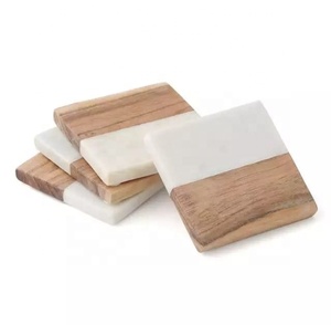 Joint en résine blanche solide, dessous de verre en bois d'acacia, accessoires de tapis, tampons en marbre, Styles OEM, Sublimation ronde absorbante - Product Image 1