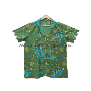 Conjunto Kangura de pijama de algodón puro hecho a mano indio estampado de bloque de mano Vintage hermosa ropa de noche corta para mujer 100% algodón - Product Image 1