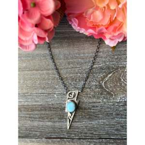 Collier style bohème en turquoise Golden Hill Navajo et argent sterling avec motif éclair, chaîne à maillons, cadeau - Product Image 1