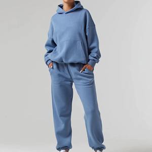 Ensemble 2 pièces baggy surdimensionné Streetwear personnalisé pour femme Sweat à capuche et pantalon de survêtement avec épaule tombante Casual Solid Pattern - Product Image 1