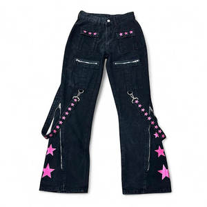 SUPER TOP Sell Women's Baggy Gothic Pants Grunge <b>Black</b> Pink Star Baggy Zip Wholesale 2026 - Product Image 1