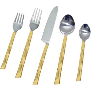 Juego de 4 cubiertos de acero inoxidable Ideal para cocina, mesa, cafetería, uso doméstico, cubiertos con acabado Chapado en Color plateado, mango largo azul - Product Image 3