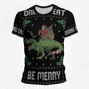 เสื้อยืดคริสต์มาสคอกลมแขนสั้นสำหรับผู้ชาย2025สไตล์ฮิปฮอปใหม่ออกแบบโลโก้คริสต์มาส - Product Image 2