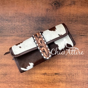 Sac à bijoux en rouleau de peau de vache pour femmes à fermeture éclair grand étui à bijoux pliable pour colliers boucles d'oreilles anneaux organisateur de bijoux de voyage - Product Image 1