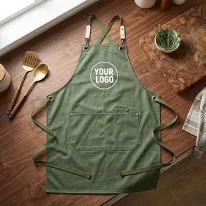 Delantal Clásico Verde de Lona sin Mangas con Cintura Ajustable y Bolsillo Frontal, Resistente y Impermeable para Limpieza - Product Image 1