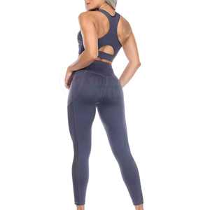 Ensemble de yoga respirant à motif solide pour femmes Vêtements de sport 2 pièces pour entraînement Fitness pour vêtements de sport - Product Image 3
