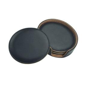Ensemble de 4 sous-verres ronds noirs avec support pour thé et café - Product Image 1