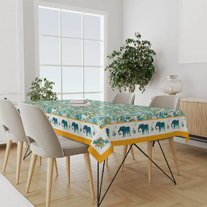 Elephant Printed 100% Organic Cotton GOTS Certificate Table Cloth Waterproof Non-woven Popular Design Ready to Ship Tablecloths - Product Image 1
