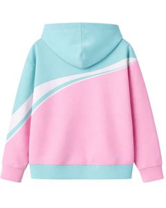 Sweat-shirt à capuche zippé pour homme, bleu menthe et rose bébé, bloc de couleur, doublure en polaire, décontracté, fermeture éclair sur le devant, streetwear d'hiver - Product Image 2