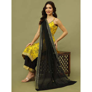 Kurta de algodón bordada a mano con diseño Bandhani para mujer, con pantalón palazzo de rayón y dupatta, traje salwar indio. - Product Image 1