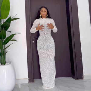 <b>New</b> Arrival Womens O-Neck Beaded Crystal Embellished Knit <b>Dress</b> <b>Straight</b> Silhouette Long Sleeves Floor-Length Party <b>Style</b> <b>Dress</b> - Product Image 5