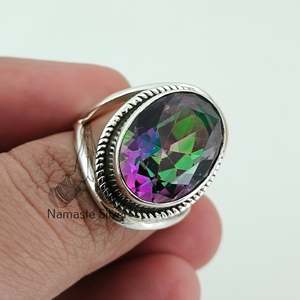 Mystic Topaz Oval Handmade Statement Women's <b>Ring</b> <b>Dainty</b> Sterling Silver Gemstone Jewelry for Birthday Anniversary Christmas - Product Image 5