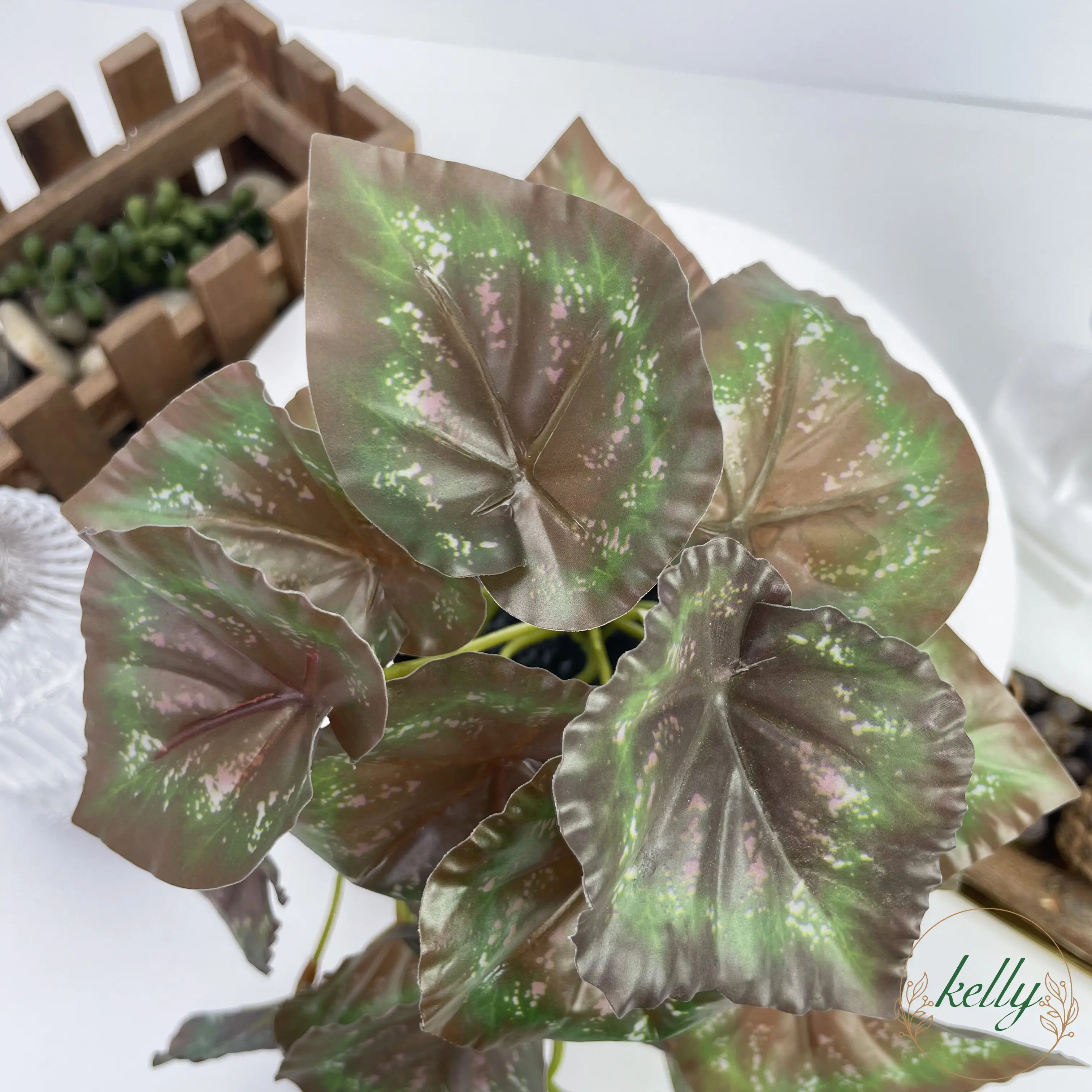 2024 alta qualità 29CM 22 grappoli artificiale profondo viola Begonia con vaso per la decorazione della parete di casa realistico verde foglie