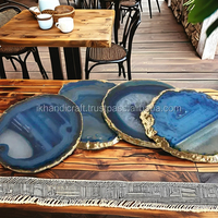 Sous-verres élégants en agate avec bordure dorée, épaisseur 10 mm, écologiques, résistants à la chaleur, faits à la main, finition naturelle brillante, style bohème