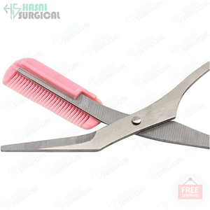 Tijeras de corte de cejas de la mejor calidad, hoja curva con peine, tijeras con mango de plástico, manicura de acero inoxidable de color personalizado - Product Image 6