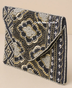 กระเป๋าคลัทช์ปักลูกปัดโบโฮทำมือ ปิดด้วยแม่เหล็ก สายสะพายโซ่-ลำลอง หรูหรา เหมาะสำหรับงานปาร์ตี้ งานแต่งงาน (เป็นมิตรกับสิ่งแวดล้อม) - Product Image 1