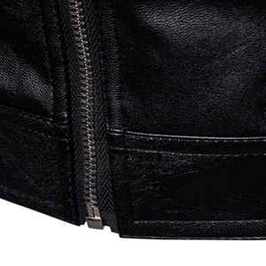 Chaqueta de cuero casual de invierno para hombre al por mayor con cuello alto, teñido liso y cierre de cremallera - Product Image 4