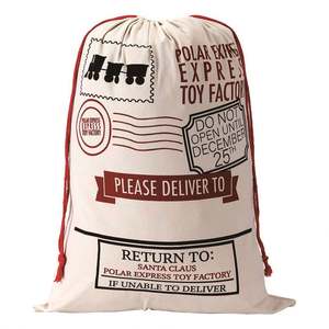 Sac de Noël géant pour cadeaux, sac à cordon extra large, personnalisé, écologique, en coton, pour emballer les cadeaux - Product Image 1