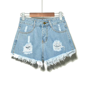 Pantalones cortos de mezclilla clásicos para mujer, pantalones vaqueros azules de cintura alta, pantalones cortos rasgados desgastados, moda informal, ropa de verano para exteriores - Product Image 2