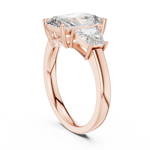 Anillo de Compromiso de Diamante de Corte Radiante de Lujo, Chapado en Oro de 14k, Tres Piedras, Trapecio Lateral, Joyería de Boda para Mujer - Product Image 1