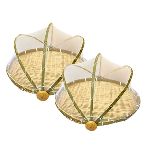 Vietnam Eco Handwoven BAMBOO <b>TRAY</b> with Mesh Cover Insect-Proof Fruit Display Lightweight Serving <b>Tray</b> for Home & Cafe - Product Image 1