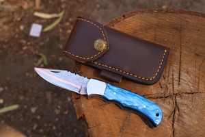Cuchillo plegable de cobre, hoja de bolsillo de acero de Damasco hecha a mano con mango italiano, regalo para hombres, regalo para él, regalo para ella - Product Image 6