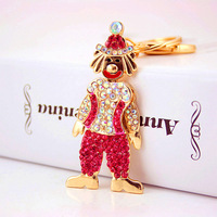 Porte-clés figurine de clown en strass, alliage doré, pour costume de carnaval, breloque de sac