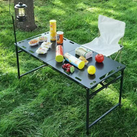 Table de camping pliable en acier carbone robuste avec support pour lanterne - Équipement tactique portable pour l'extérieur