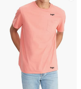 Camiseta de algodón de manga corta para hombre, Camiseta de algodón con bolsillo y cuello redondo, venta al por mayor - Product Image 2