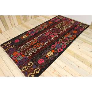 Alfombra Turca Vintage de 5.3x9.6 pies (161x292 cm), Alfombra Sólida Roja y Azul - Product Image 1